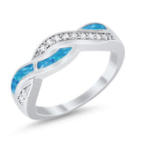 Half Eternity Weave Knot Ring Crisscross Lab Created Blue Opal 925 Sterling Silver