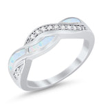 Half Eternity Weave Knot Ring Crisscross Lab Created White Opal 925 Sterling Silver