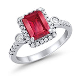 Halo Weddding Bridal Promise Ring Simulated Ruby CZ 925 Sterling Silver