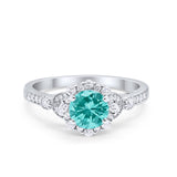 Floral Art Deco Engagement Ring Simulated Paraiba Tourmaline CZ 925 Sterling Silver