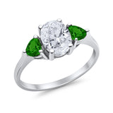 Fashion Promise Ring 3-Stone Oval Simulated Emerald CZ 925 Sterling Silver