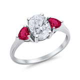 Fashion Promise Ring 3-Stone Oval Simulated Ruby CZ 925 Sterling Silver