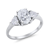 Fashion Promise Ring 3-Stone Oval Simulated CZ 925 Sterling Silver