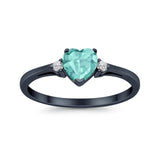 Heart Promise Black Tone, Simulated Paraiba Tourmaline CZ Wedding Ring 925 Sterling Silver