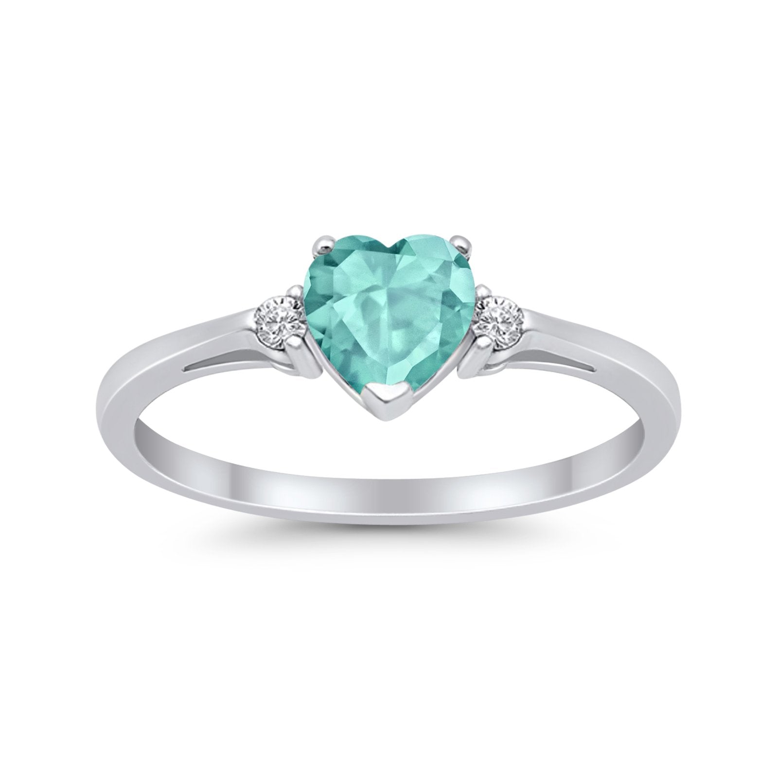 Heart Promise Engagement Ring Simulated Paraiba Tourmaline CZ 925 Sterling Silver