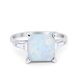 Princess Cut Baguette Wedding Ring Lab Created White Opal 925 Sterling Silver
