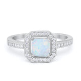 Halo Accent Engagement Ring Lab Created White Opal 925 Sterling Silver