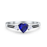 Heart Promise Ring Simulated Blue Sapphire CZ Black Accent 925 Sterling Silver