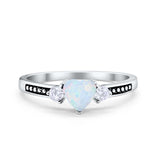 Heart Promise Ring Lab Created White Opal Black Accent 925 Sterling Silver