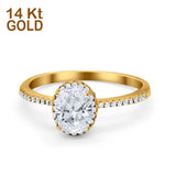 14K Yellow Gold Halo Fashion Engagement Ring Simulated Oval CZ