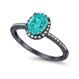 Halo Fashion Ring Oval Black Tone, Simulated Paraiba Tourmaline CZ Accent 925 Sterling Silver