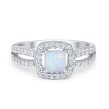 Dazzling Split Shank Engagement Ring Lab Created White Opal 925 Sterling Silver