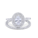 Halo Wedding Bridal Rings Piece Oval Simulated CZ Sterling Silver