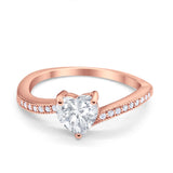 Heart Promise Ring Rose Tone, Simulated Cubic Zirconia 925 Sterling Silver