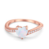 Heart Promise Ring Rose Tone, Lab Created White Opal 925 Sterling Silver