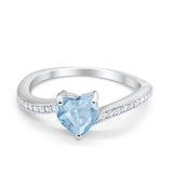 Heart Promise Ring Round Simulated Aquamarine CZ 925 Sterling Silver