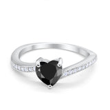Heart Promise Ring Simulated Black CZ 925 Sterling Silver