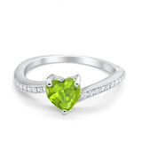 Heart Promise Ring Round Simulated Peridot CZ 925 Sterling Silver