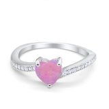 Heart Promise Ring Lab Created Pink Opal 925 Sterling Silver