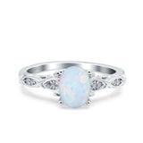 Art Deco Oval Engagement Lab Created White Opal 925 Sterling Silver