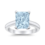 Solitaire Engagement Ring Radiant Simulated Aquamarine CZ 925 Sterling Silver