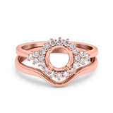 14K Rose Gold 0.31ct Round Two Piece Halo 7mm G SI Semi Mount Diamond Engagement Wedding Ring Size 6.5