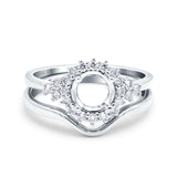 14K White Gold 0.31ct Round Two Piece Halo 7mm G SI Semi Mount Diamond Engagement Wedding Ring Size 6.5