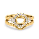 14K Yellow Gold 0.31ct Round Two Piece Halo 7mm G SI Semi Mount Diamond Engagement Wedding Ring Size 6.5