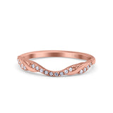 14K Rose Gold Half Eternity Criss Cross Band Wedding Ring Round Simulated CZ Size-7