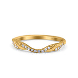 14K Yellow Gold Half Eternity Criss Cross Band Wedding Ring Round Simulated CZ Size-7