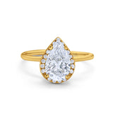 14K Yellow Gold Teardrop Pear Wedding Ring Simulated Cubic Zirconia Size-7