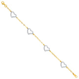 14K Two Tone Gold Light Bracelet Chain with Heart 7.5" Extension