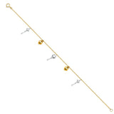 14K Two Tone Gold Hanging Charm Bracelet Chain 7" + 1" Extension