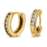 14K Yellow Gold Round Art Deco Hoop Earrings Simulated CZ