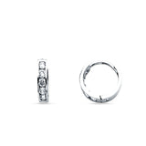 14K White Gold 10mm Round Cubic Zirconia Huggie Hoop Earrings Wholesale