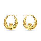 14K Yellow Gold 12mm Heart & Crown Claddagh Hallow Hoop Earrings Wholesale