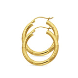 14K Yellow Gold 25mm Round Diamond Cut Designer Snap Closure Hoop Earring Wholesale