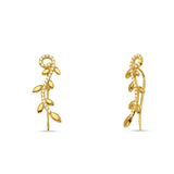 14K Yellow Gold 25mm Leaf Style Cubic Zirconia Climber Fish Hook Threader Earrings