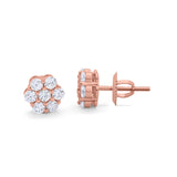 14K Rose Gold Round Flower Simulated Cubic Zirconia Stud Earrings