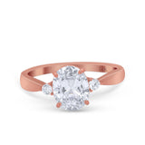 14K Rose Gold Three Stone Oval Bridal Simulated CZ Wedding Engagement Ring Size 7