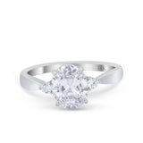 14K White Gold Three Stone Oval Bridal Simulated CZ Wedding Engagement Ring Size 7