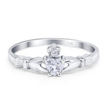 14K White Gold Claddagh Heart Promise Bridal Simulated CZ Wedding Engagement Ring