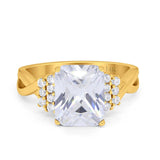 14K Yellow Gold Art Deco Emerald Cut Simulated Cubic Zirconia Wedding Engagement Ring Size 7