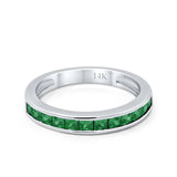 14K White Gold Art Deco Half Eternity Band Simulated Green Emerald CZ Wedding Engagement Ring Size 7