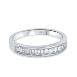 14K White Gold Half Eternity Baguette Band Wedding Engagement Ring Simulated CZ Size 7