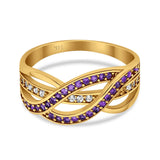 14K Yellow Gold Round Half Eternity Weave Knot Simulated Amethyst CZ Wedding Engagement Ring Size 7
