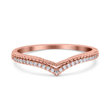 14K Rose Gold Art Deco Half Eternity Stackable Curved V Chevron Midi Band Wedding Engagement Ring Simulated CZ Size 7