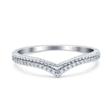 14K White Gold Art Deco Half Eternity Stackable Curved V Chevron Midi Band Wedding Engagement Ring Simulated CZ Size 7