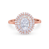 14K Rose Gold Art Deco Oval Bridal Simulated CZ Wedding Engagement Ring Size 7