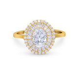 14K Yellow Gold Art Deco Oval Bridal Simulated CZ Wedding Engagement Ring Size 7